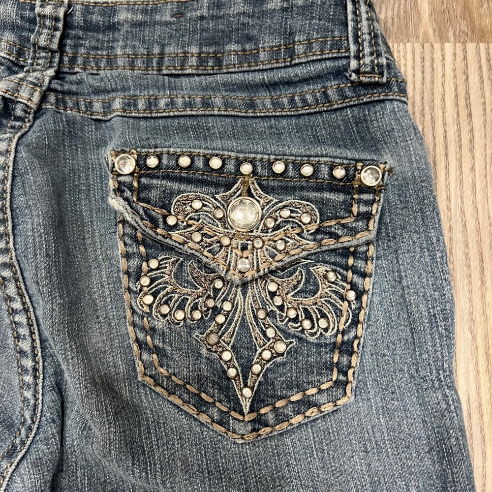 JZ Premium Jeans Womens Size 5 Blue Bootcut Rhinestone Flap Pocket Y2K‎ M Wash